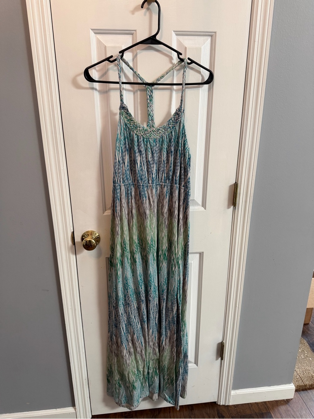 Sonoma Braided-Racerback Maxi Dress in Teal, Gray, and Green